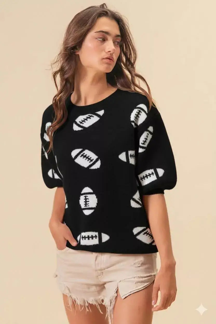 BiBi Football Pattern Short Sleeve Sweater
