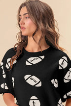 BiBi Football Pattern Short Sleeve Sweater
