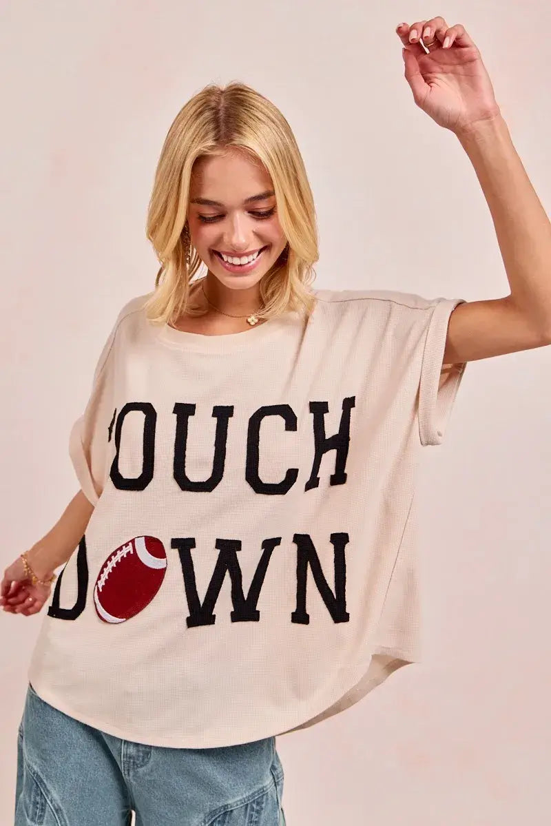 BiBi Game Day Touchdown Letter Patches Waffle Short Top