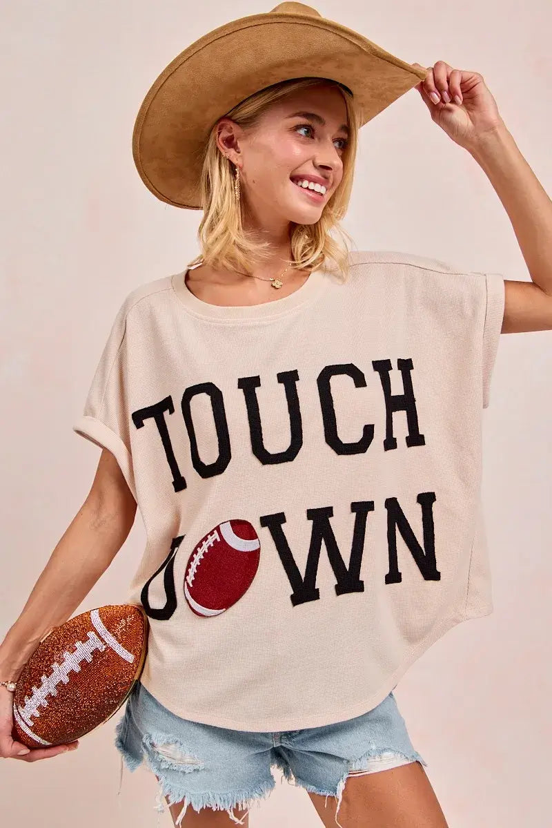 BiBi Game Day Touchdown Letter Patches Waffle Short Top