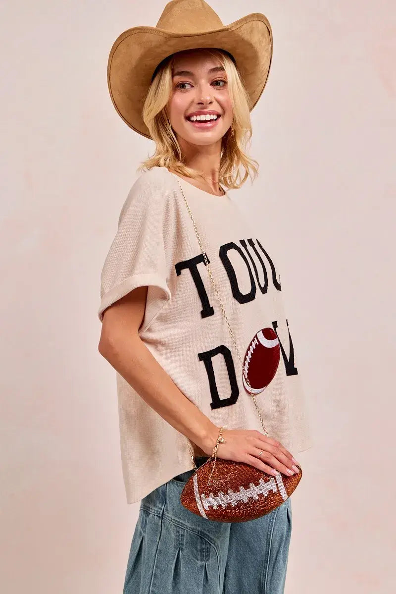 BiBi Game Day Touchdown Letter Patches Waffle Short Top