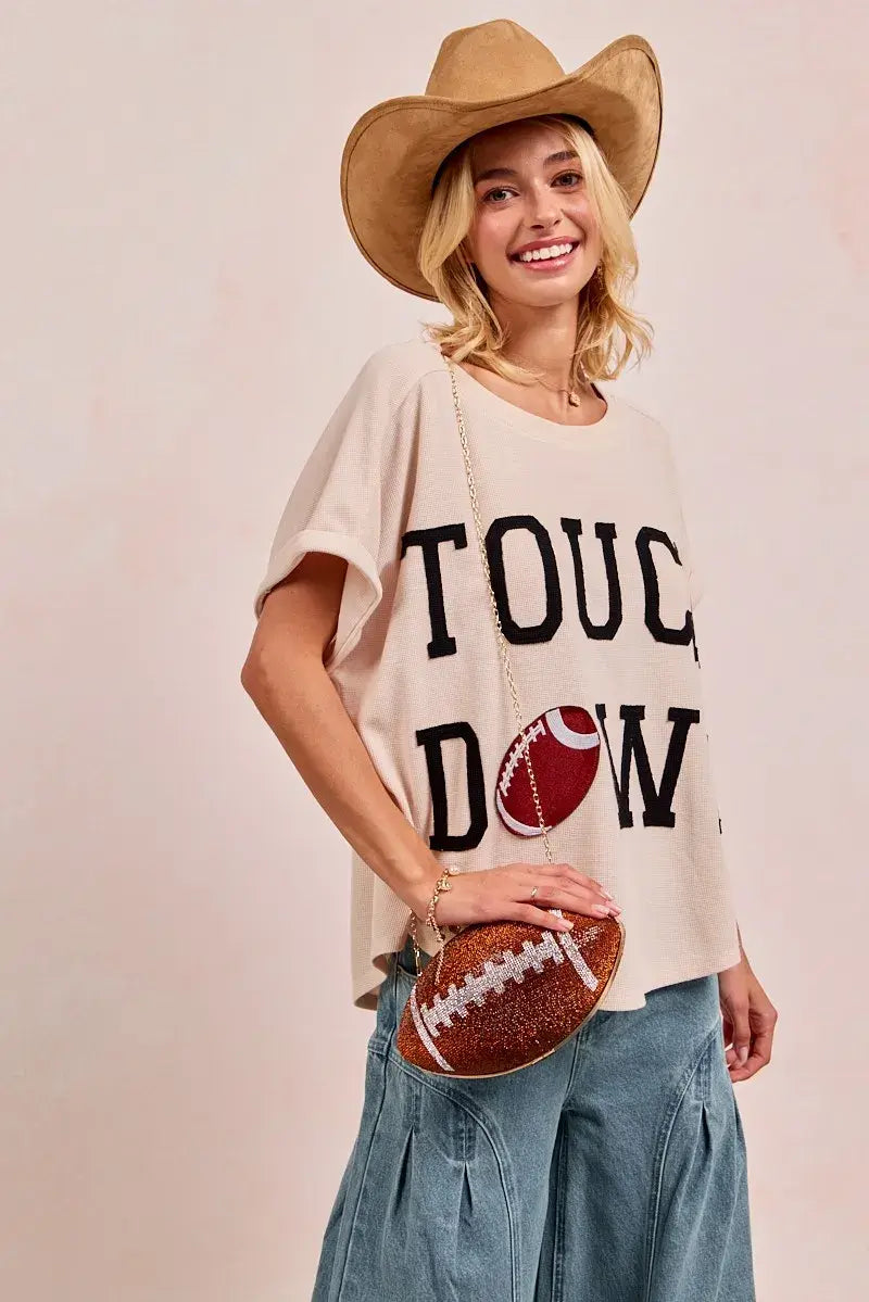 BiBi Game Day Touchdown Letter Patches Waffle Short Top