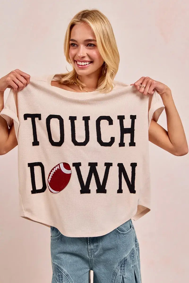BiBi Game Day Touchdown Letter Patches Waffle Short Top