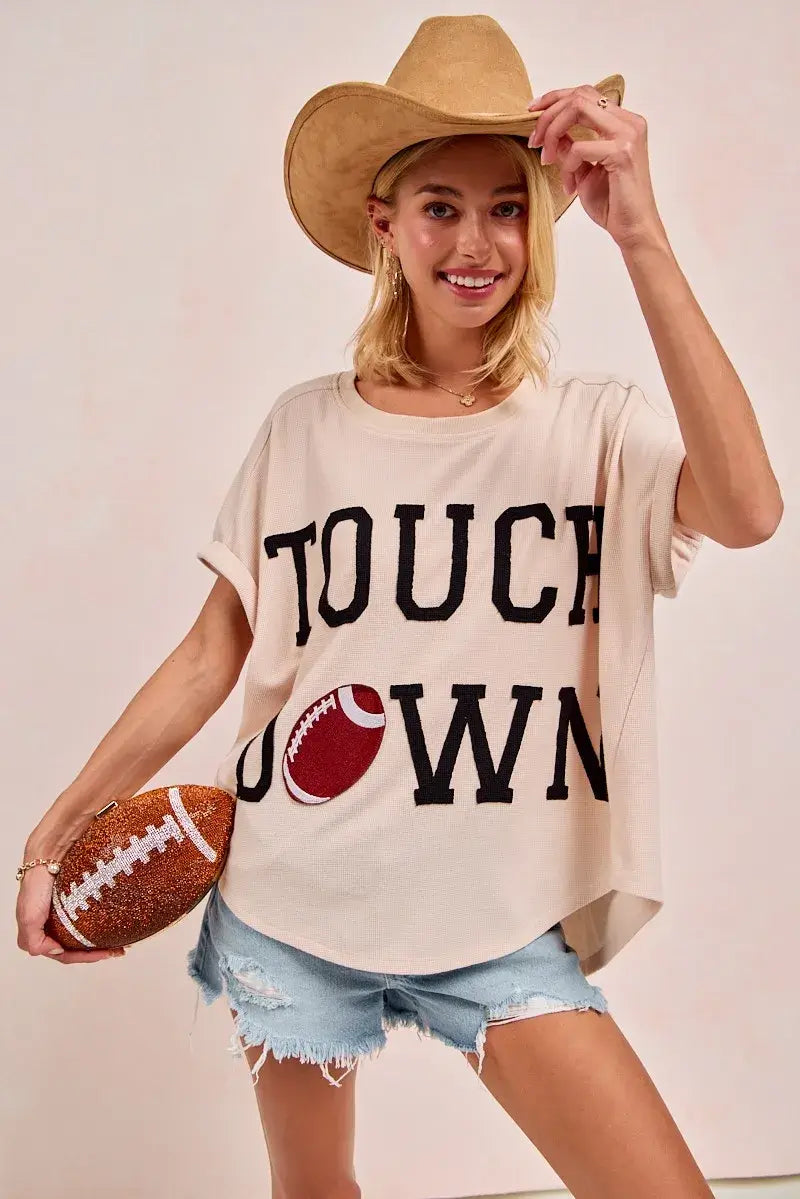 BiBi Game Day Touchdown Letter Patches Waffle Short Top