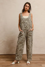 BiBi Leopard Print Adjustable Strap U Neck Jumpsuit
