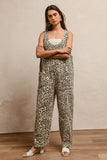 BiBi Leopard Print Adjustable Strap U Neck Jumpsuit