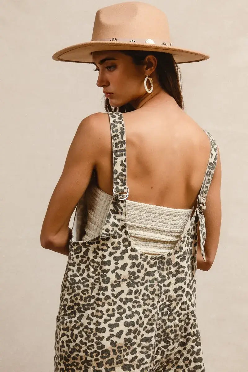 BiBi Leopard Print Adjustable Strap U Neck Jumpsuit