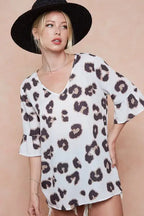 BiBi Leopard Printed V Neck Woven Top with Ruffled