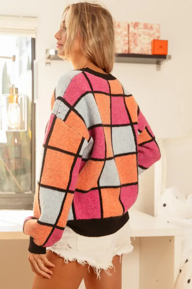 BiBi Multi Color Checker Pattern Sweater