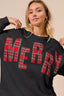 BiBi Plaid Merry Lettering Christmas Fleece Sweatshirt