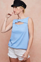 BiBi Soft Rib Knit with Cut Out Front Sleeveless Top