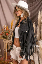 BiBi Suede Fringe Long Sleeve Jacket