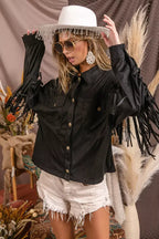BiBi Suede Fringe Long Sleeve Jacket