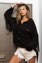 BiBi Suede Fringe Long Sleeve Jacket