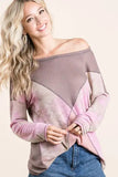 BiBi Thermal Waffle Color Block Top with Tie Dye