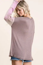 BiBi Thermal Waffle Color Block Top with Tie Dye