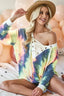 BiBi Tie Dye Deep V-Neck Top with Lace Up Front