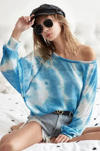 BiBi Tie Dye Hacci Top with Contrast Stitching Detail