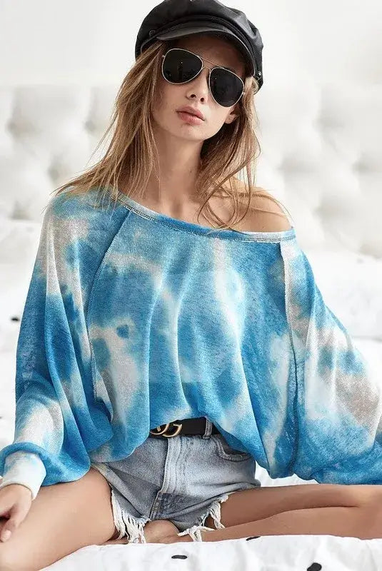 BiBi Tie Dye Hacci Top with Contrast Stitching Detail