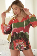 BiBi Tie Dye Knit Hoodie with Twill Tape