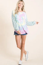 BiBi Tie Dye Terry Top with Wide Stripe Thermal Waffle