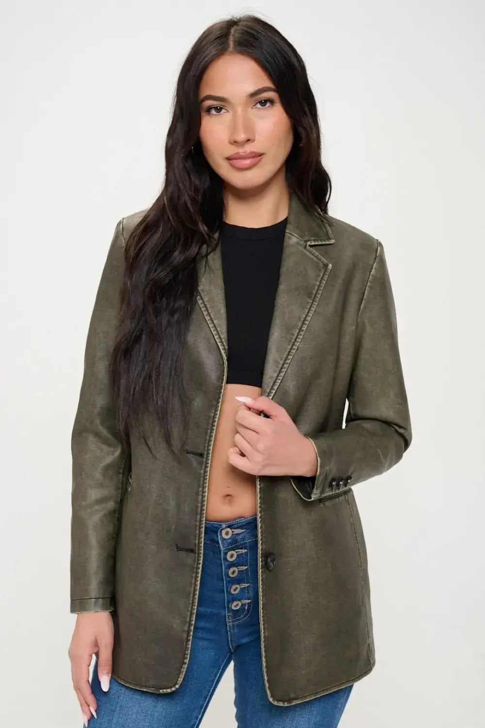 Coalition LA Single-Breasted Vegan Leather Blazer Image principale du produit