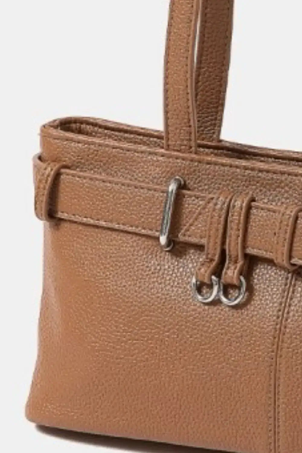 Fame Belt Strap Textured Faux Leather Shoulder Bag