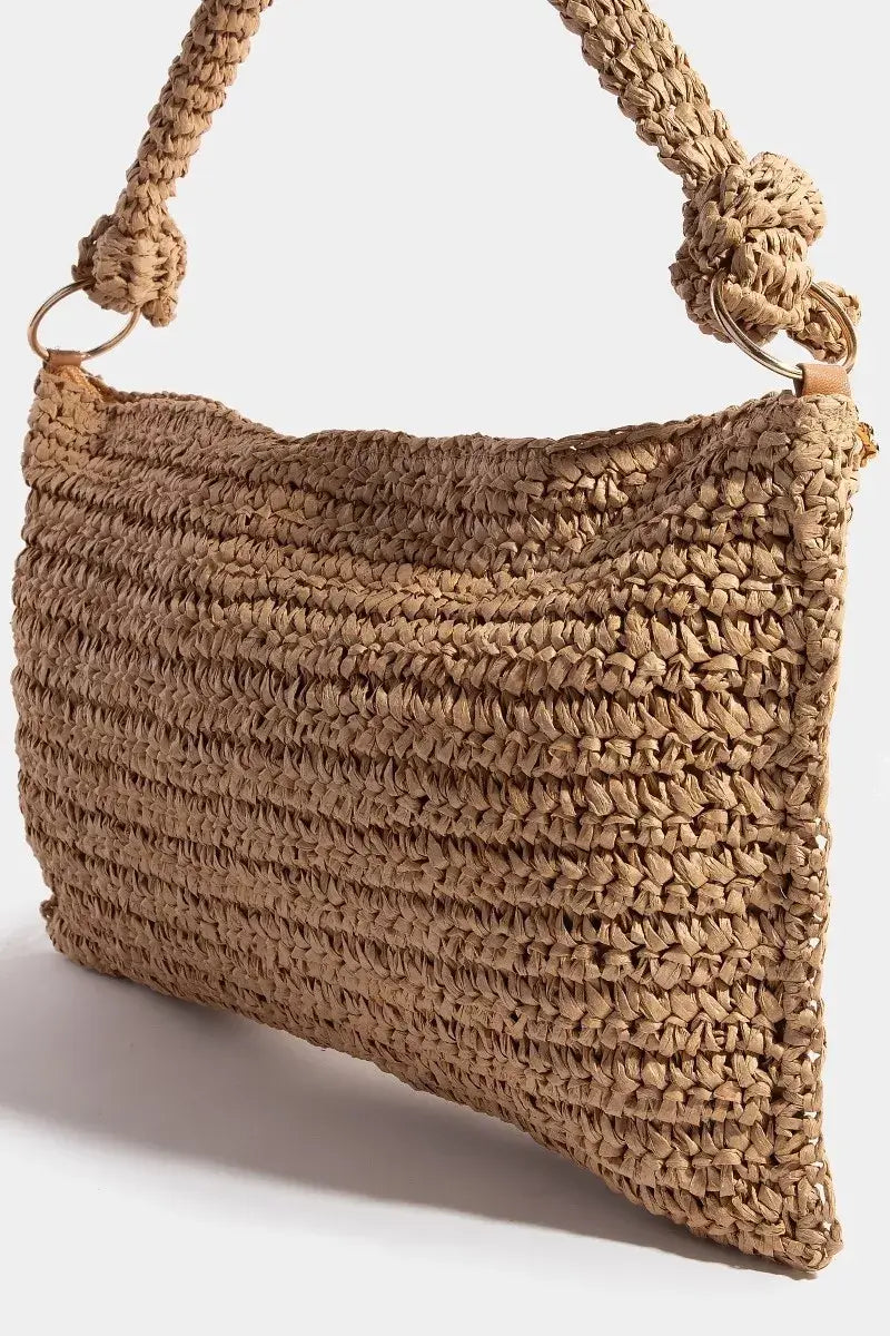 Fame Braided Handle Rectangular Straw Hand Bag