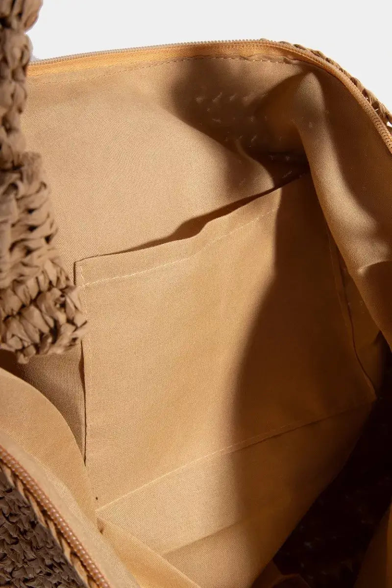 Fame Braided Handle Rectangular Straw Hand Bag