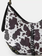 Fame Cow Print Hobo Shoulder Bag with Studded Details