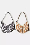 Fame Cow Print Hobo Shoulder Bag with Studded Details