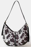 Fame Cow Print Hobo Shoulder Bag with Studded Details