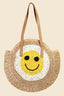 Fame Straw Braided Round Happy Face Tote Bag