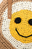 Fame Straw Braided Round Happy Face Tote Bag