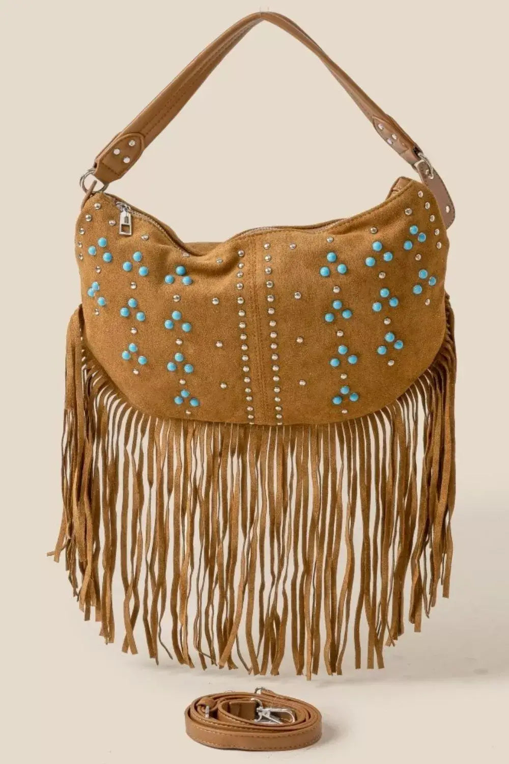 Fame Studded Pattern Multi Fringe Hobo Shoulder Bag Image principale du produit
