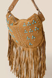 Fame Studded Pattern Multi Fringe Hobo Shoulder Bag