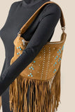 Fame Studded Pattern Multi Fringe Hobo Shoulder Bag