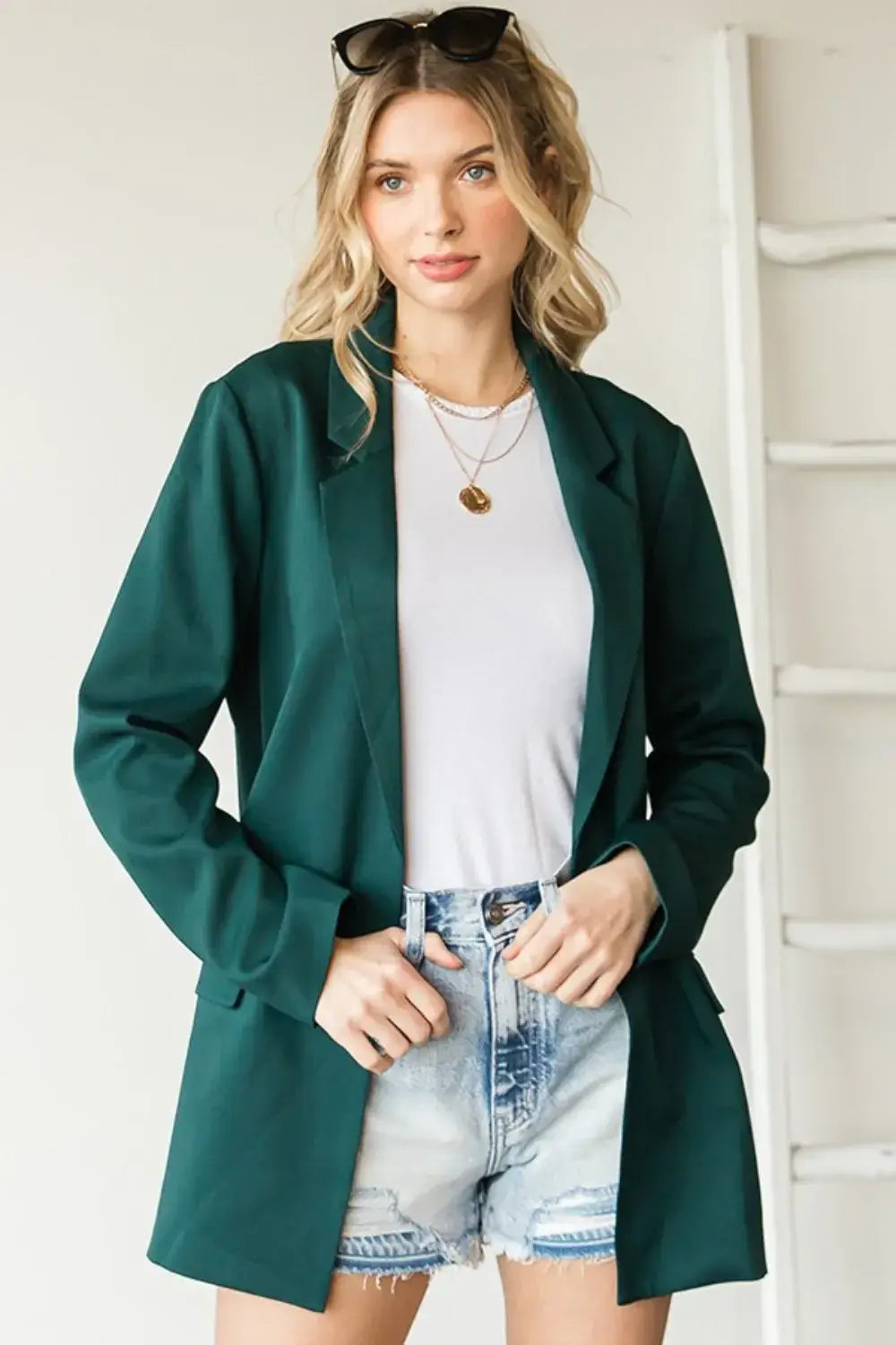 First Love Full Size Open Front Long Sleeve Blazer with Pockets Image principale du produit