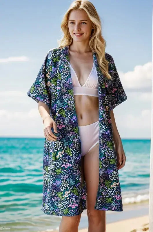 Heimish Full Size Half Sleeve Floral Open Cardigan Plus Size Image principale du produit