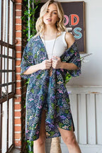 Heimish Full Size Half Sleeve Floral Open Cardigan Plus Size