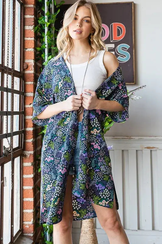 Heimish Full Size Half Sleeve Floral Open Cardigan Plus Size