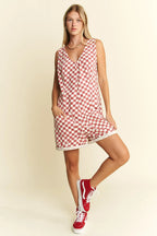 Jade By Jane Plus Size Back Tie Sleeveless Plaid Romper with Pockets