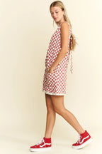 Jade By Jane Plus Size Back Tie Sleeveless Plaid Romper with Pockets
