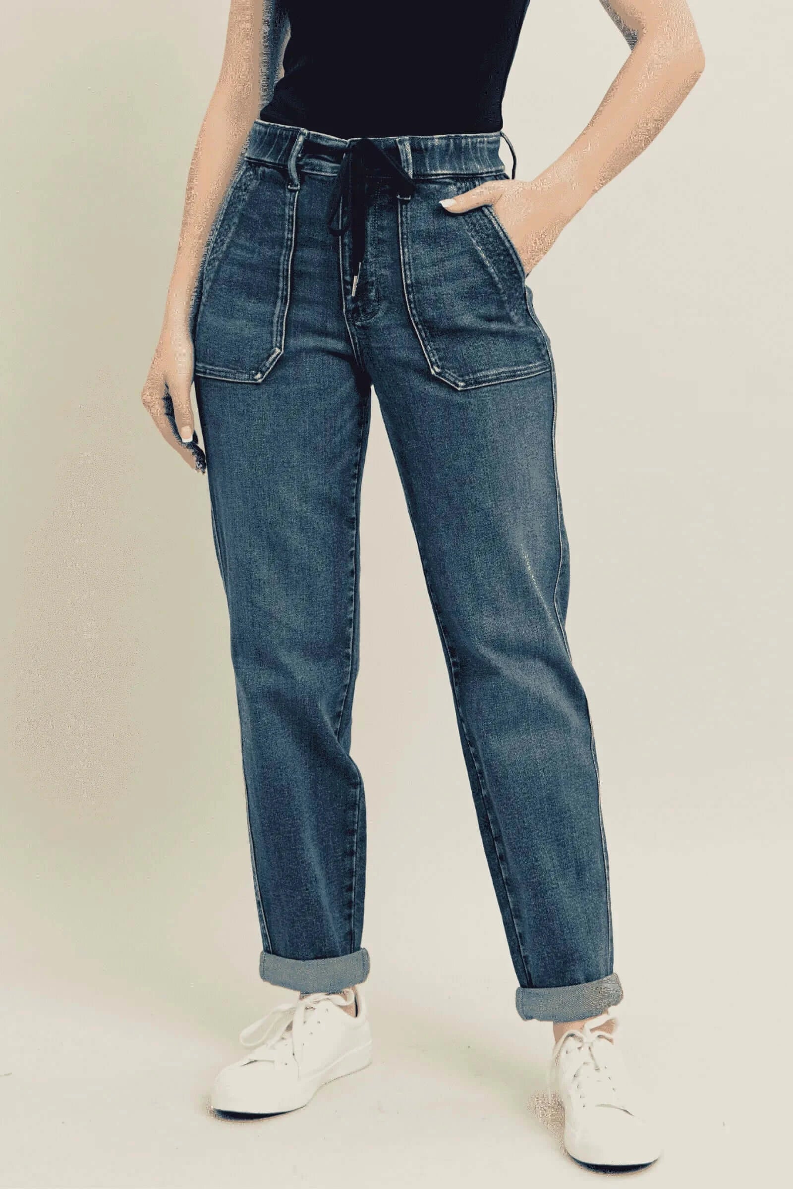 Judy Blue Full Size HW Vintage Wash Jeans w/ Drawstring Plus Size Hauptbild