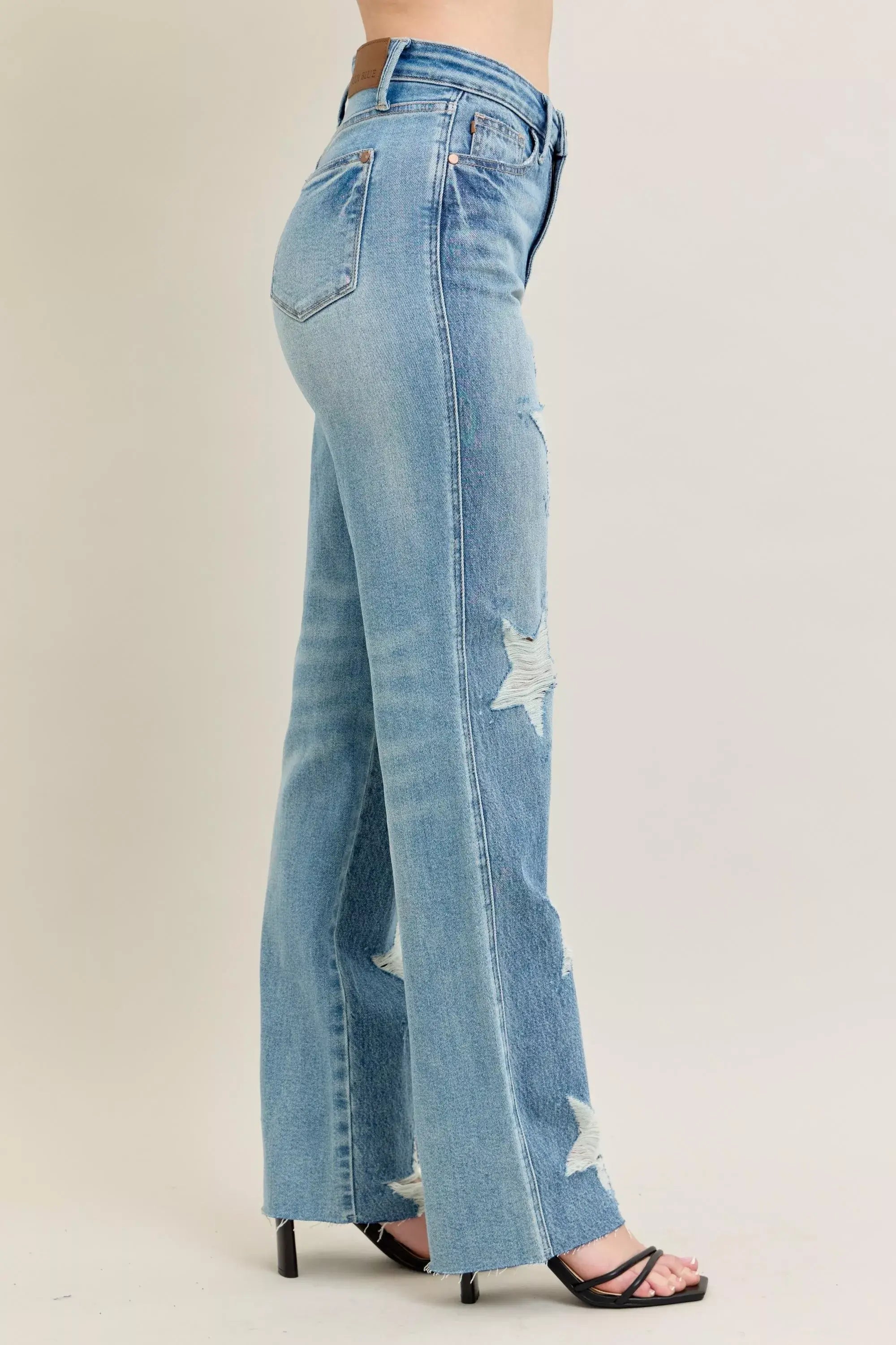 Judy Blue Full Size High Waist Rigid Magic Star Shaped Destroy 90's Straight Jeans Plus Size