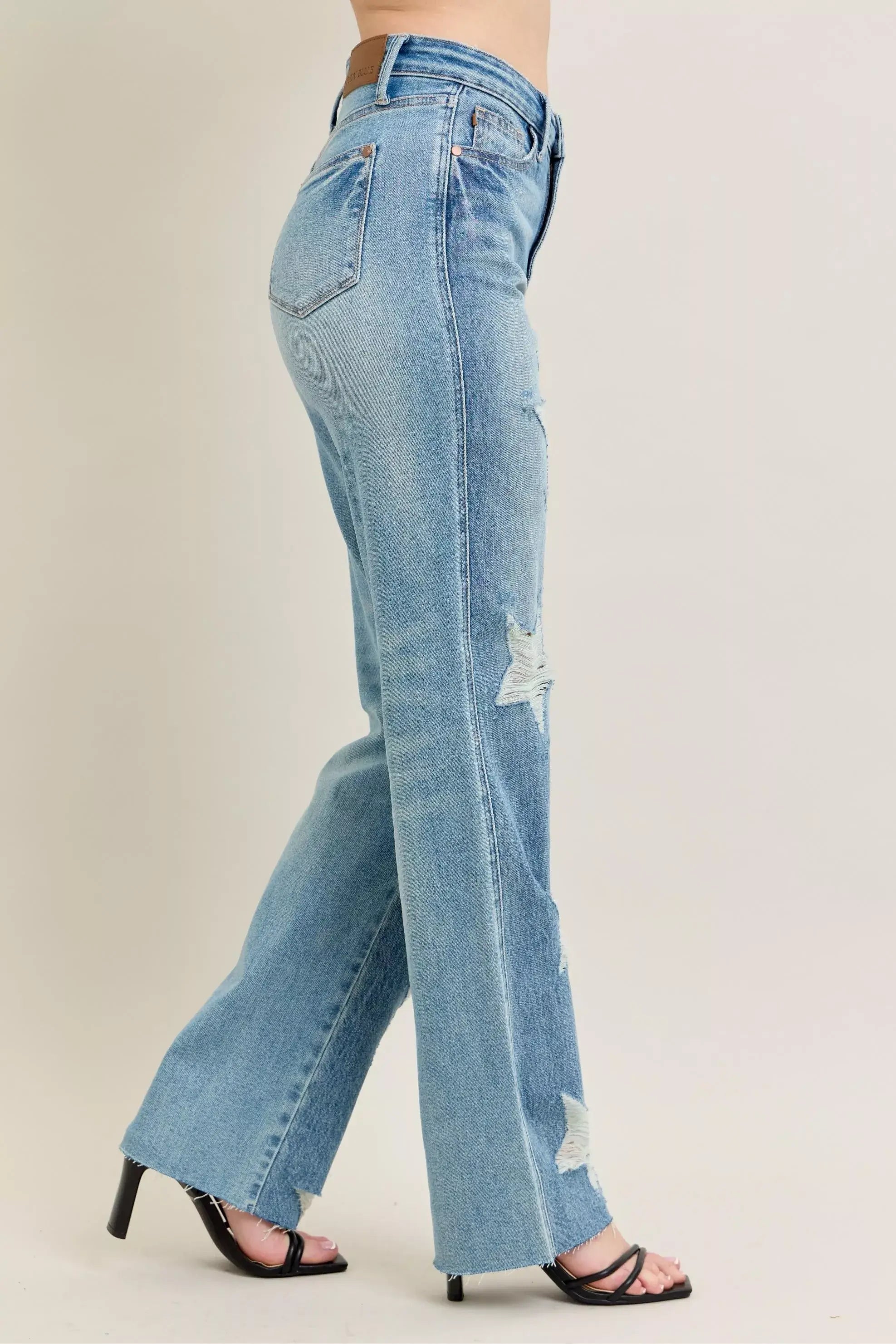 Judy Blue Full Size High Waist Rigid Magic Star Shaped Destroy 90's Straight Jeans Plus Size