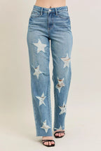 Judy Blue Full Size High Waist Rigid Magic Star Shaped Destroy 90's Straight Jeans Plus Size