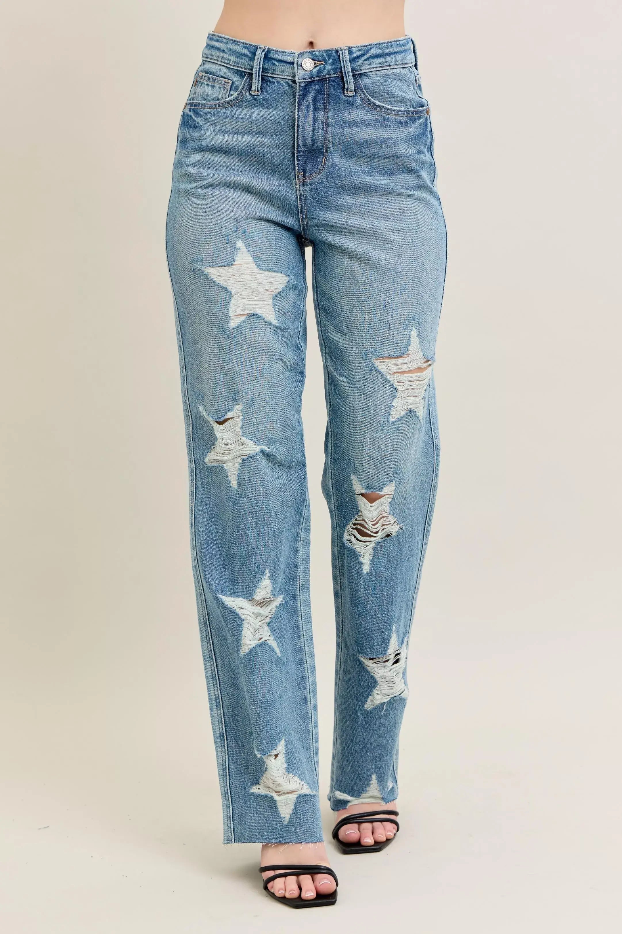 Judy Blue Full Size High Waist Rigid Magic Star Shaped Destroy 90's Straight Jeans Plus Size