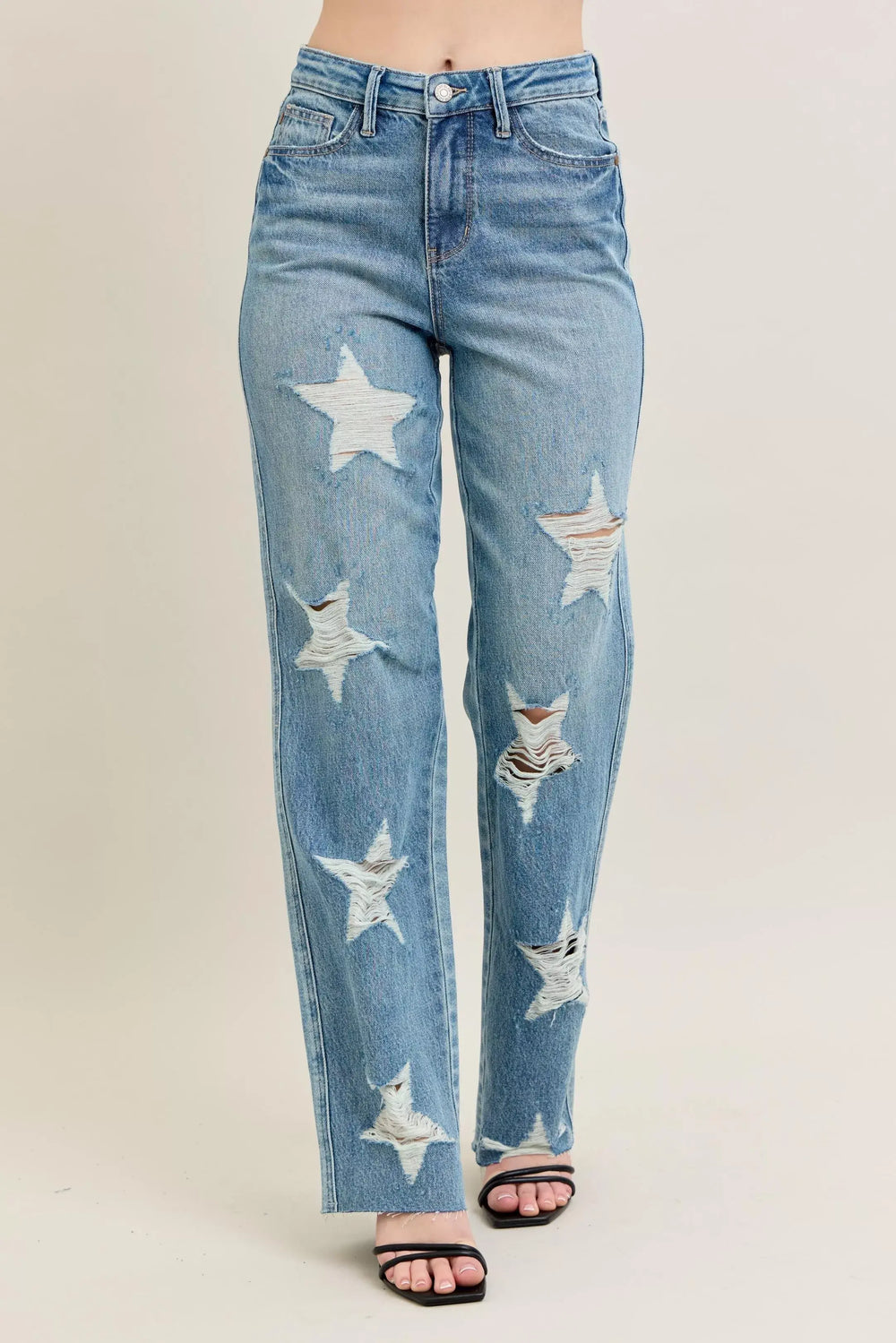 Judy Blue Full Size High Waist Rigid Magic Star Shaped Destroy 90's Straight Jeans Plus Size