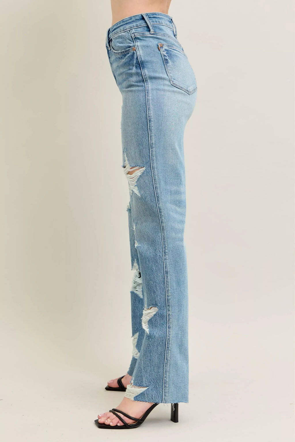 Judy Blue Full Size High Waist Rigid Magic Star Shaped Destroy 90's Straight Jeans Plus Size